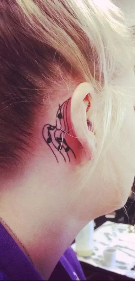 music note tattoo behind ear 7