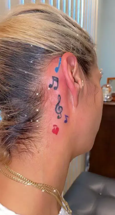 music note tattoo behind ear 35