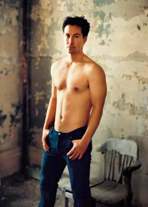 Keanu Reeves shirtless for a modeling photoshoot