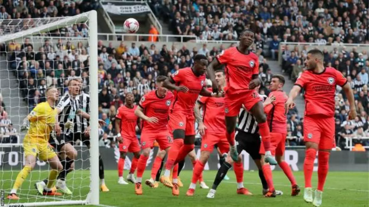Brighton's Deniz Undav heads into his own net against Newcastle