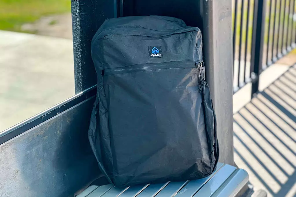 Zpacks Ultra Bagger 25 backpack sitting on a bench in an airport