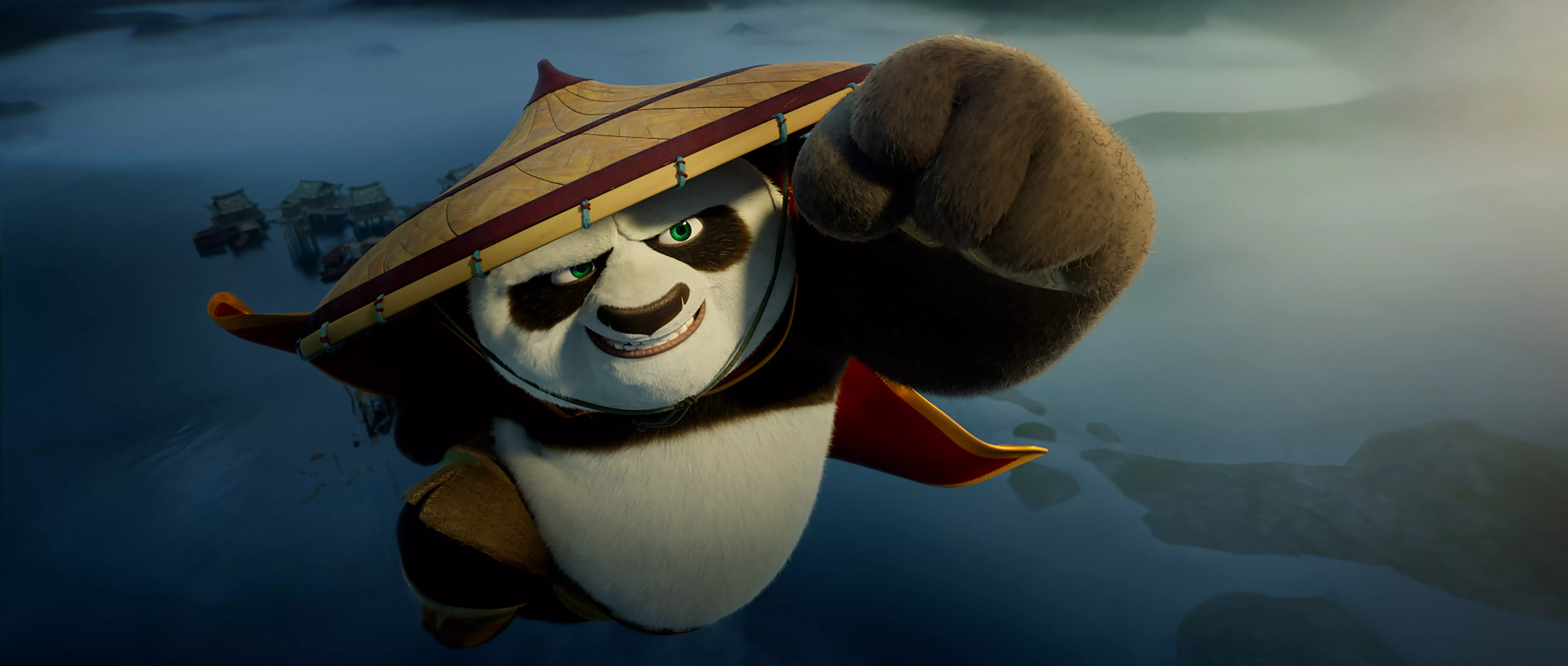 Furry martial-arts warrior Po (voiced by Jack Black) tackles an evil shapeshifting lizard in the animated adventure "Kung Fu Panda 4."