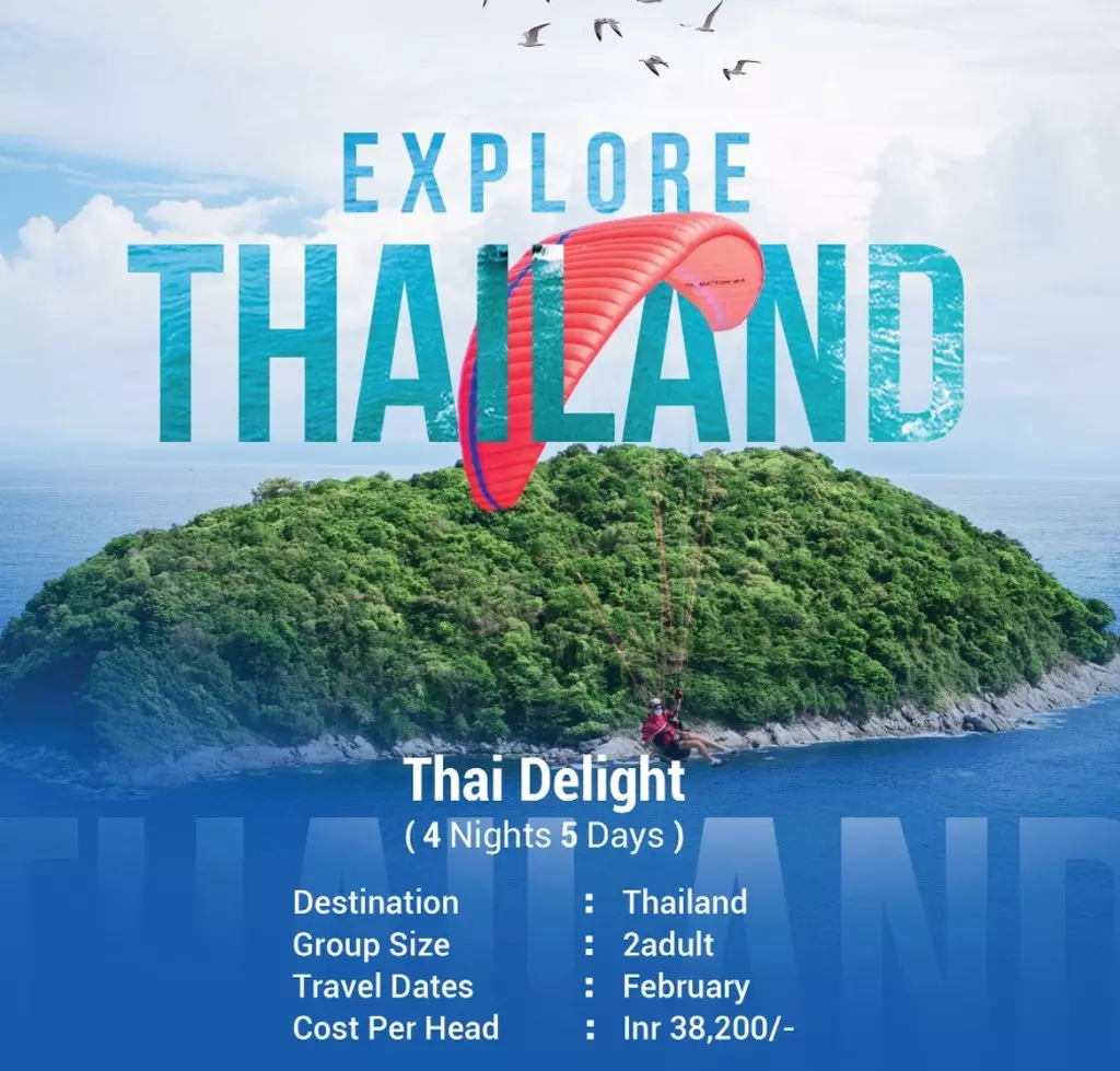 Thailand travel brochure with a picture of a person parasailing over the ocean