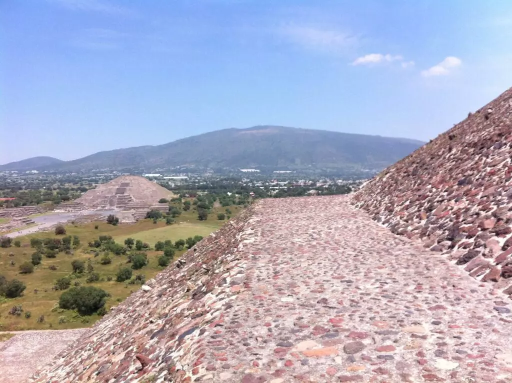Teotihuacan in Mexico pyramids with blue sky