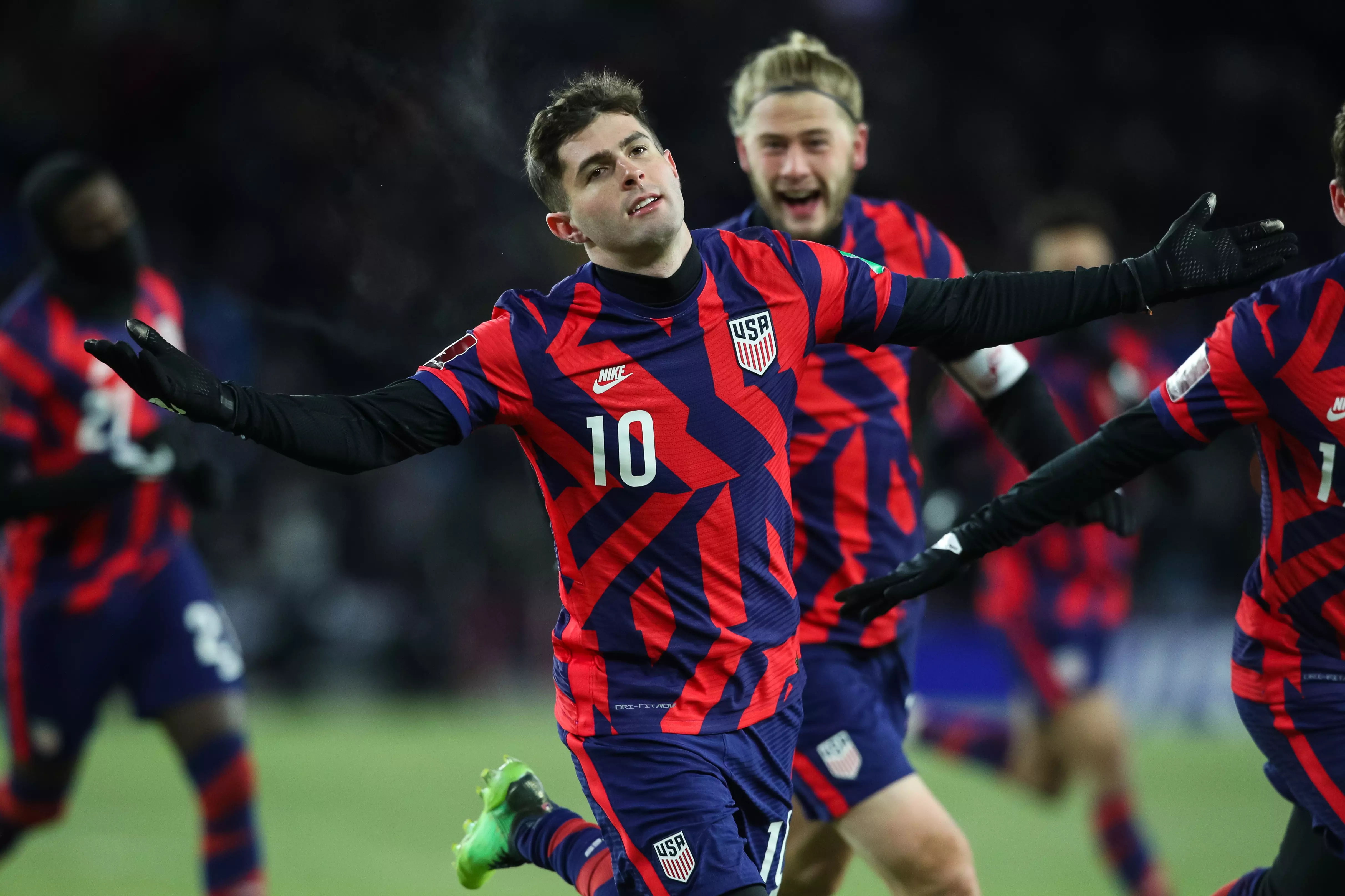 Christian Pulisic celebrates a goal during a World Cup qualifier against Honduras.