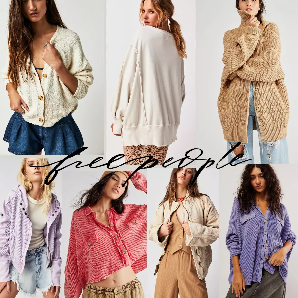 Clothes collage of Free People dupes clothes.