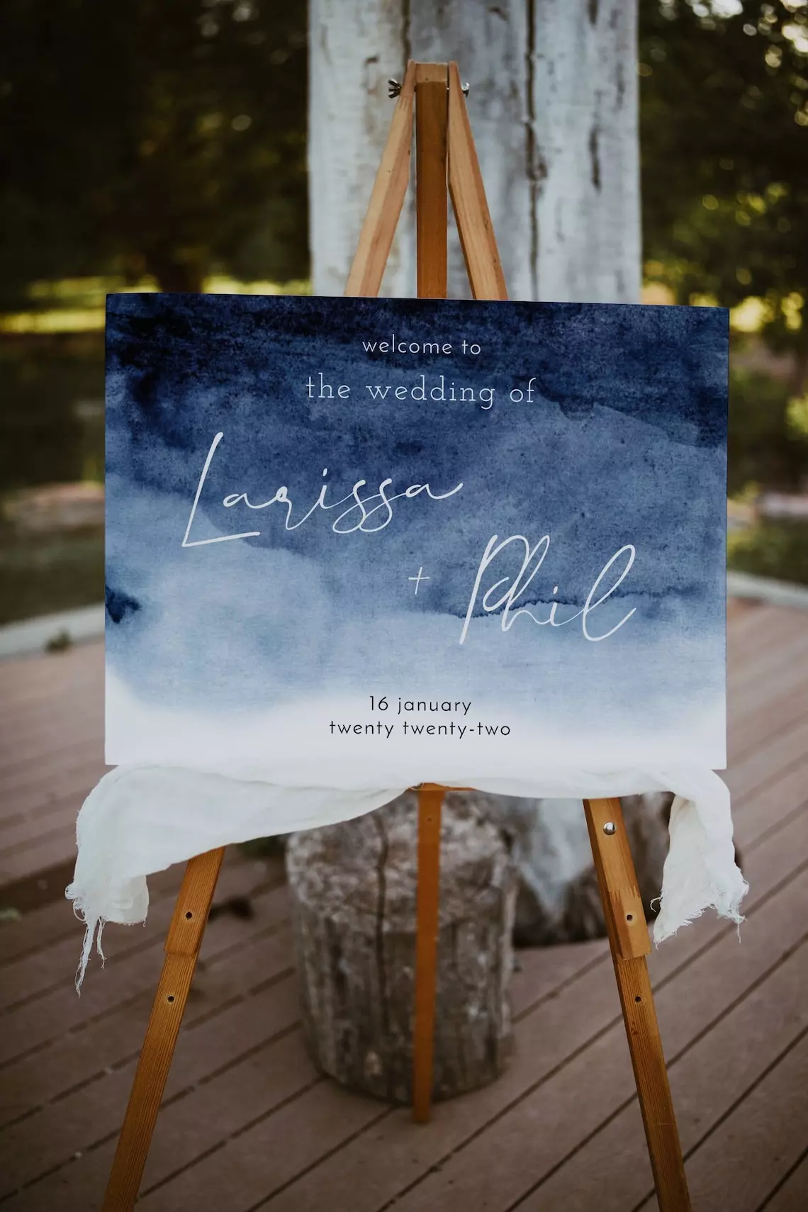 Navy Watercolor Wedding Welcome Sign Template