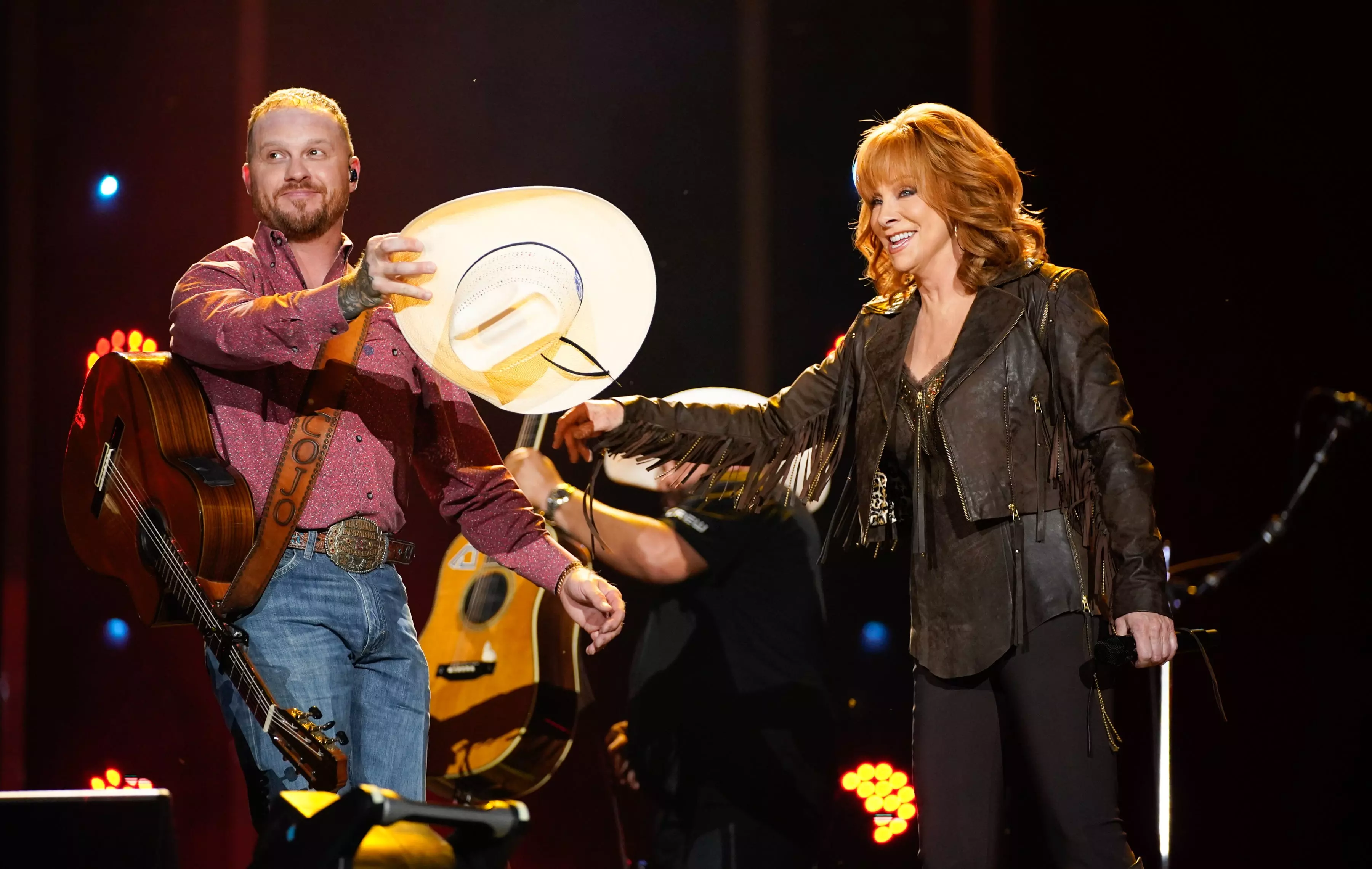 Cody Johnson and Reba McEntire perform during CMA Fest at Nissan Stadium on Friday, June 9, 2023, in Nashville, Tennessee.