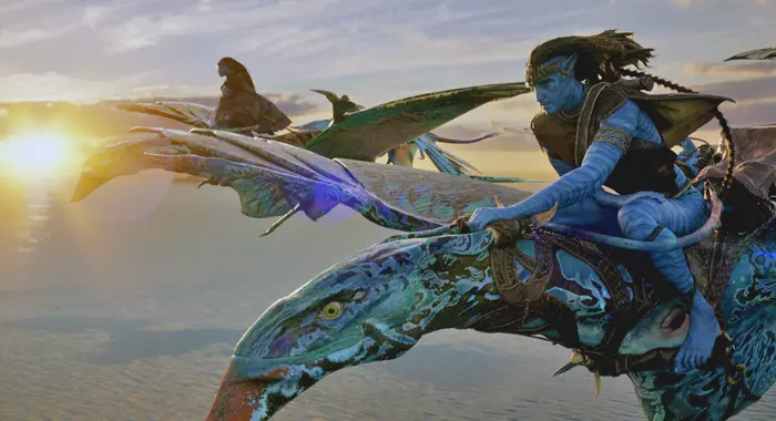 Sam Worthington and Zoe Saldana as Jake Sully and Neytiri in Avatar: The Way of Water (2022)