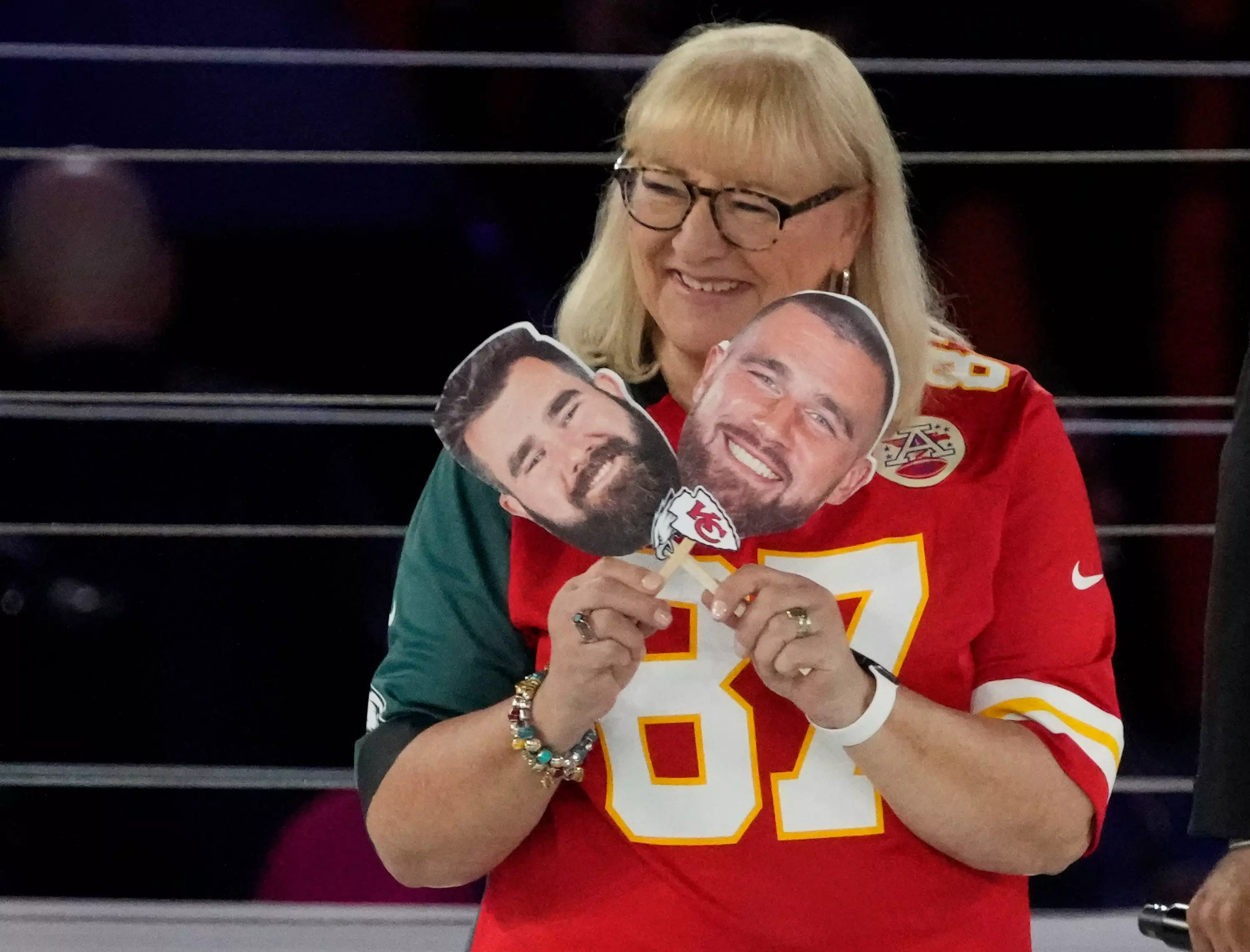 Donna Kelce answers questions about her sons during Super Bowl Opening Night.